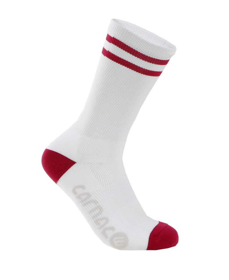 Carnac Stripe Perform Cycling Socks / White & Burgundy