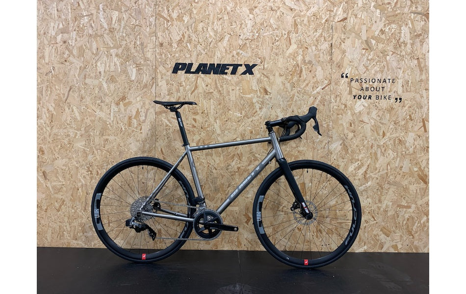 Planet X Hurricane titanium road bike with disc brakes and SRAM Rival gorupset