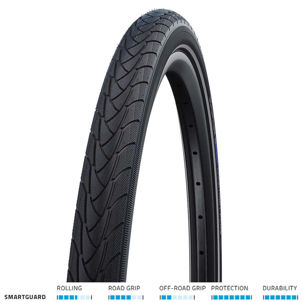 Schwalbe Marathon Plus SmartGuard Wired Tyre / 700c / 28mm / Black With Reflective Strip